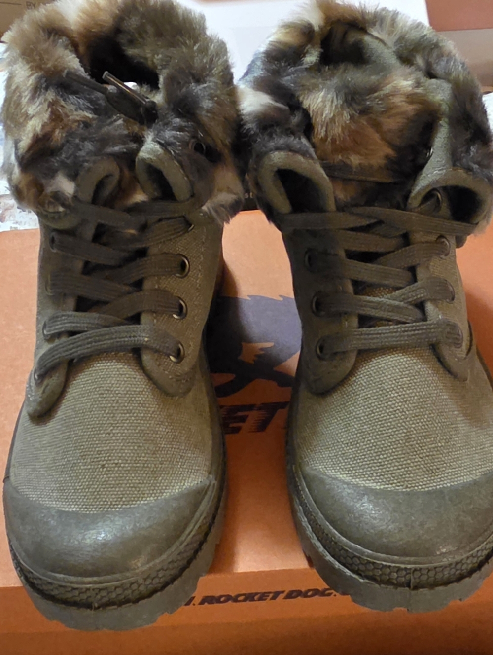 Rocket Dog Olive Green Faux-Fur Lace-Up Winter Boots